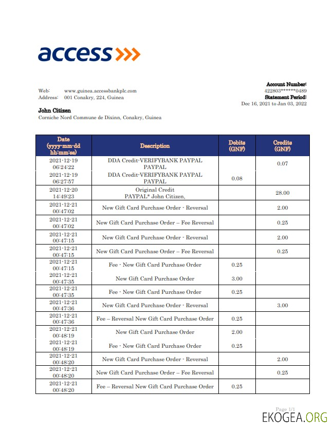Relevé bancaire Guinée Accès